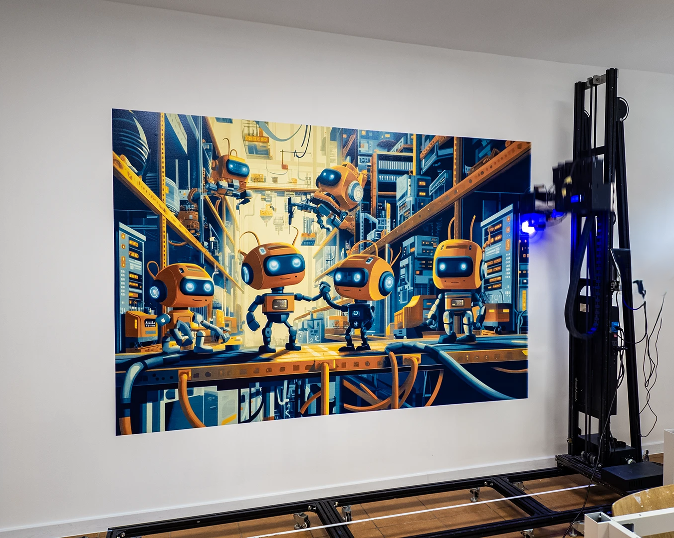 Fresque murale sur mesure de robots réalisée avec une imprimante verticale